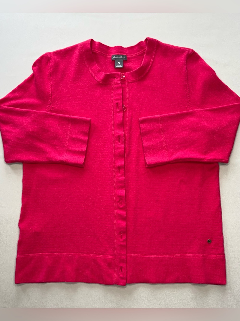 Eddie Bauer Raspberry 3/4 Sleeve Button-Front Cardigan